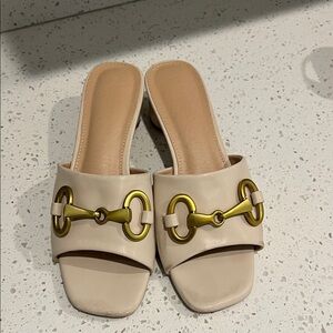 Chic Beige Mules with Gold Detailing